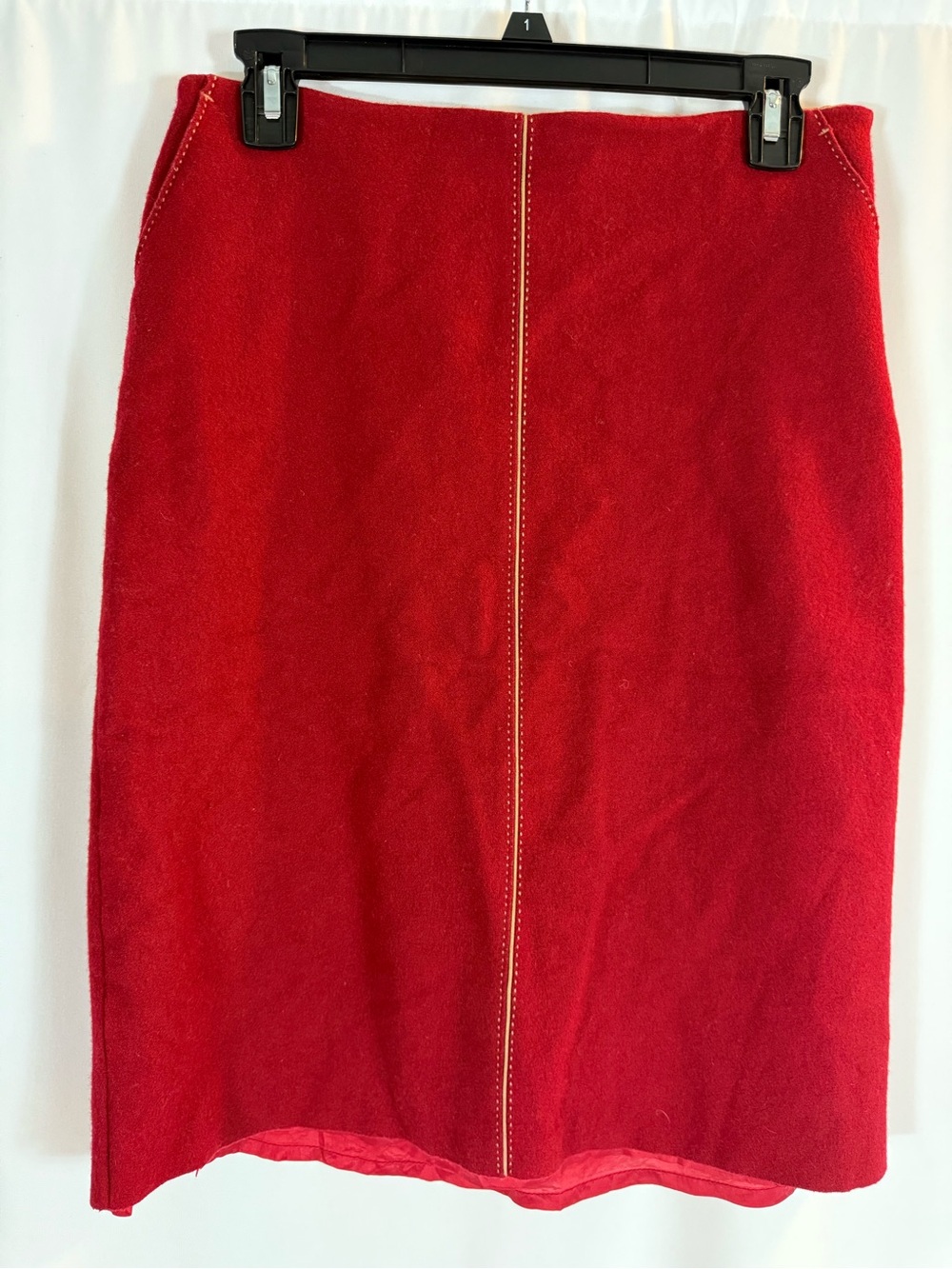 Vtg J.CREW Red Maroon Pencil Skirt Tan Khaki Piping Wool Pockets Vintage Sz: 8
